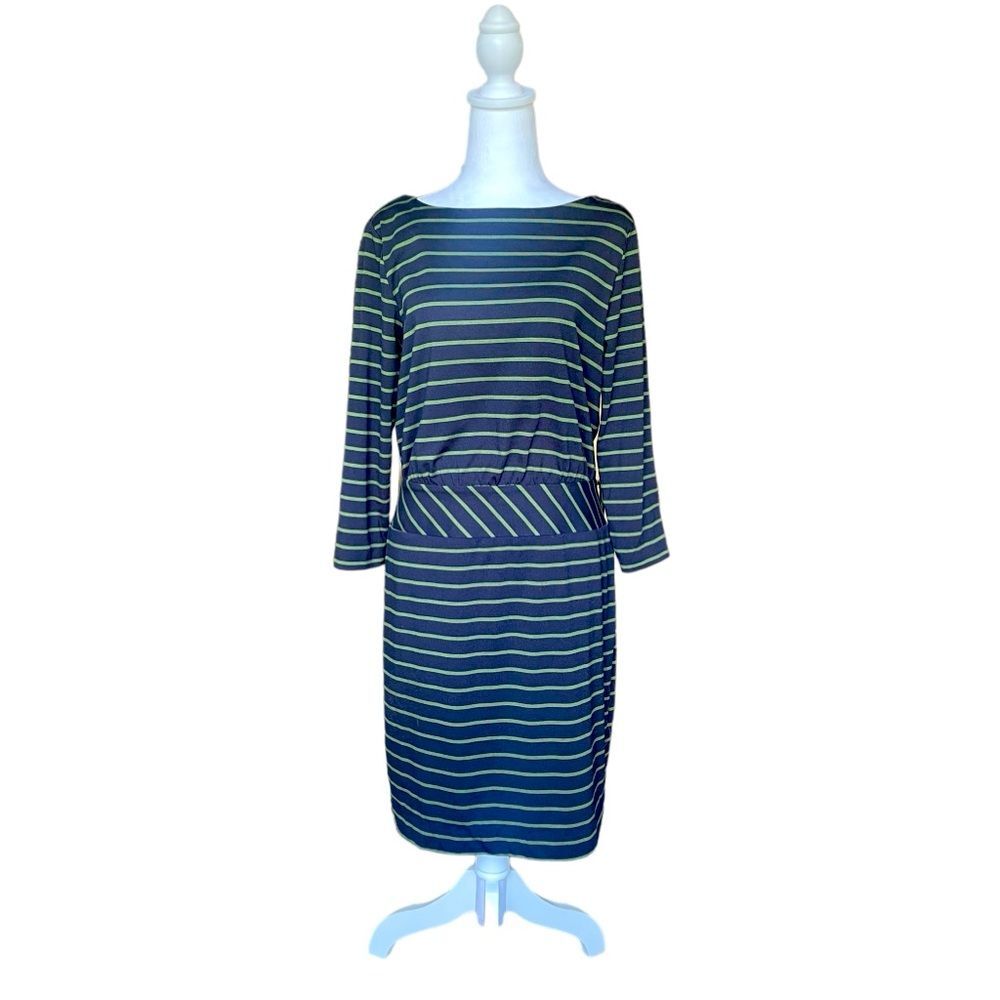 LL Bean Signature Dress Knee Length Striped Stretch Knit Womens Size 8